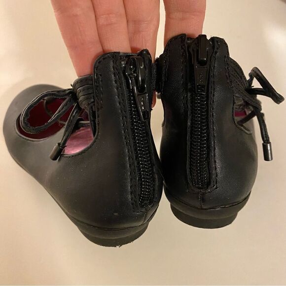 Candies faux leather black ballet slipper zipper back round toe flat shoes-13 - Picture 3 of 7
